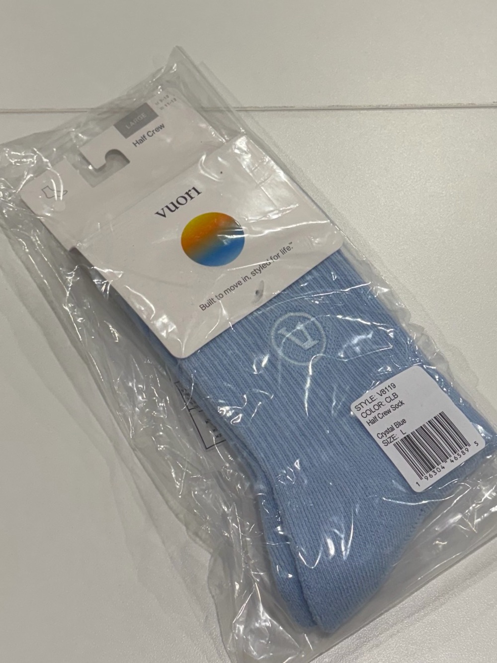 Vuori Women's Men's Large Half Crew Sock Crystal Blue NWT 4-Way Stretch